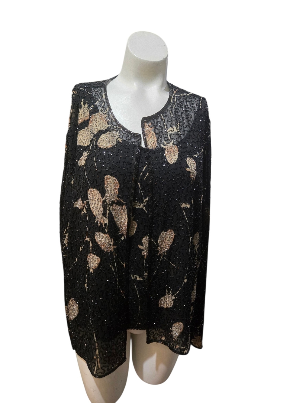 Jkara New York 2 Piece Beaded Evening Jacket & Shell Top Black Gold XXL Formal